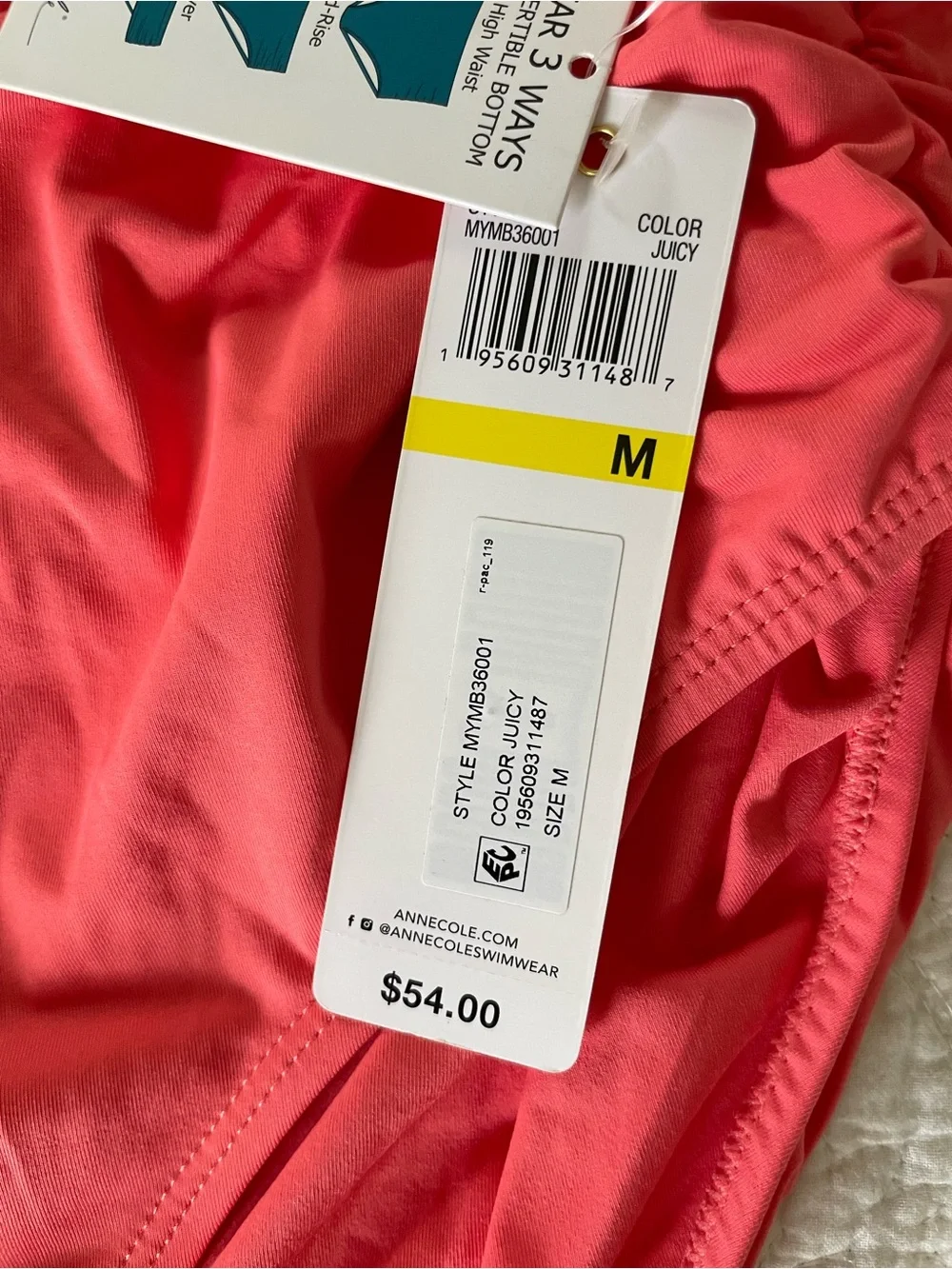 Anne Cole SZ MEDIUM MYMB36001  Convertible High-Low Shirred Bottom New With Tags